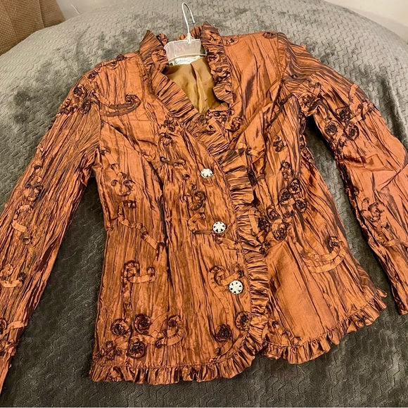 Coldwater Creek Jackets & Blazers - Coldwater Creek Copper Ruffled Textured Blazer